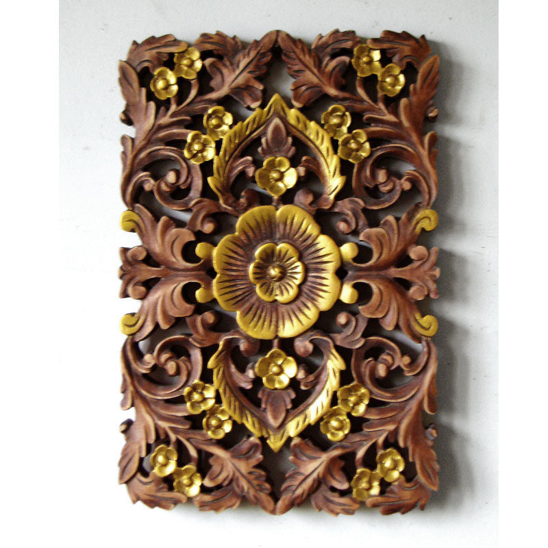 特惠泰式风格镂空描金小挂件实木雕花挂板电表遮墙面装饰壁挂