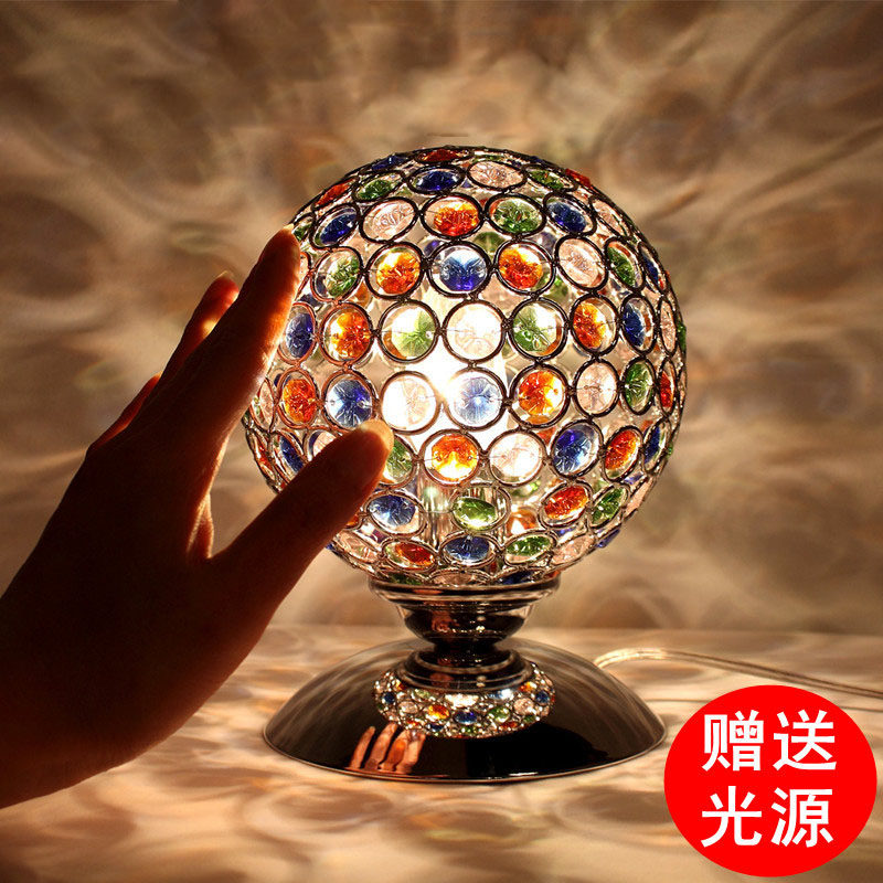 水晶台灯卧室彩头灯七床色调晶灯创意灯新奇特触摸LED水光灯具