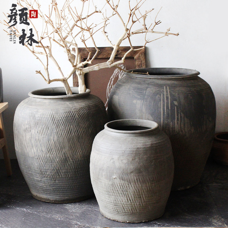 大陶罐落地花盆陶缸大号庭院老花盆粗旧陶仿古罐子古董水陆翁缸