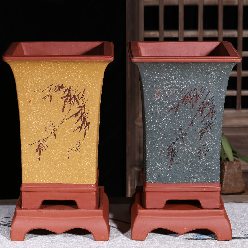 宜兴精砂花盆君子兰花盆多肉菖蒲盆景花盆手工双色紫品花盆