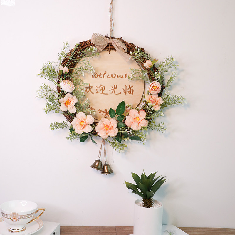 定制装饰挂牌花店门口外出提示牌入户营业中回家门牌花环铃铛挂饰