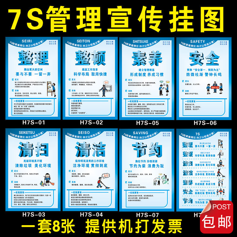 7S标语海报 7s墙贴 7s宣传画 企业工厂车间仓库文化管理海报挂图