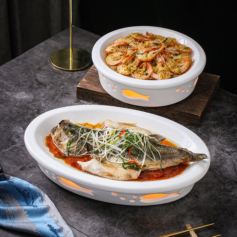 保温菜盘蜡烛加热餐具炉碗陶瓷家用创意会所酒精明炉锅可加热鱼盘