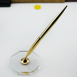 金属水性签约笔 带水晶底座 土豪金 创意酒店银行柜台签字笔