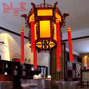 明清仿古实木宫廷吊灯复古六角宫灯笼走廊过道餐厅灯创意 中式