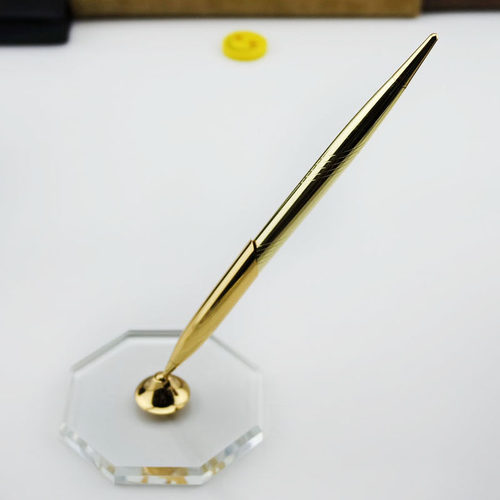 土豪金 创意酒店银行柜台签字笔 带水晶底座 金属水性签约笔