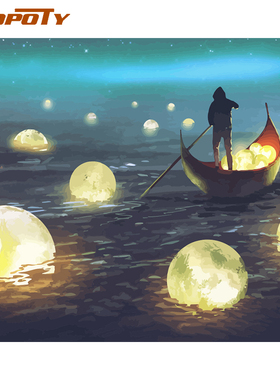 RUOPOTY Frame River Light DIY Painting By Numbers Kit Landsc