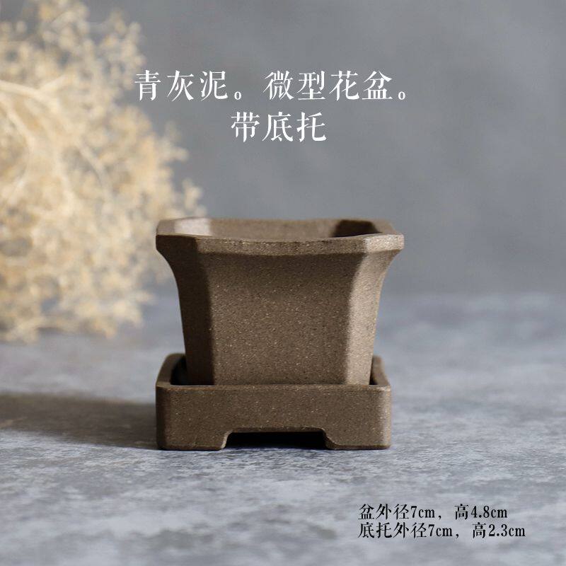 精品紫砂小花盆 迷你盆 微型盆 苔藓盆菖蒲盆带底托两件套