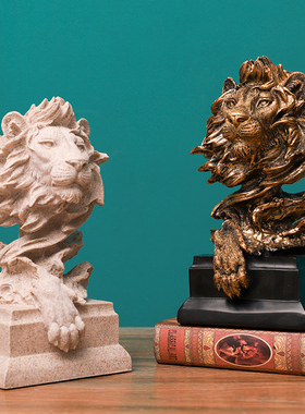 复古树脂砂岩色狮子头摆设创意酒柜玄关装饰工艺品办公室桌面摆件