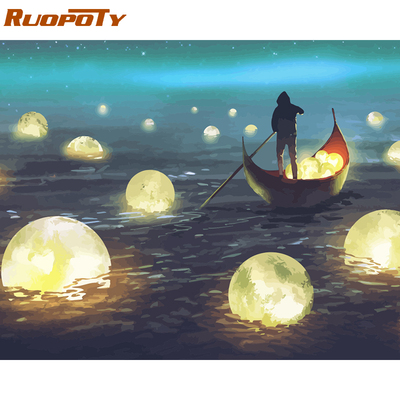 RUOPOTY Frame River Light DIY Painting By Numbers Kit Landsc