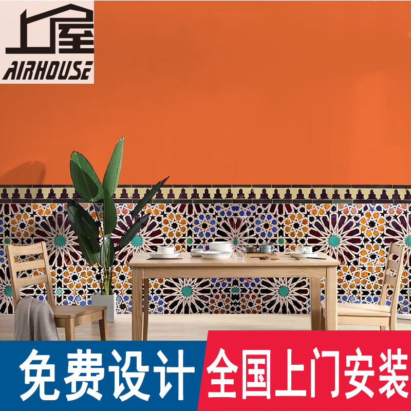 东南亚摩洛哥民族风壁纸复瓷砖装饰民宿酒店客厅卧室电视背景墙纸
