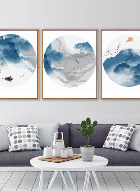 diy数字油画三拼三联中式客厅大幅手绘填色画水墨山水风景装饰画