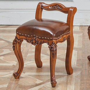 欧式小靠背餐椅实木餐桌椅法式茶台皮艺椅子餐厅家具公主书椅