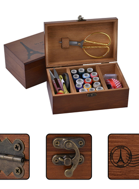 Wooden Basket Sewing Box Gift Set with Sewing Tool Kit Acces