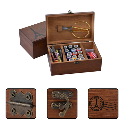 Wooden Basket Sewing Box Gift Set with Sewing Tool Kit Acces