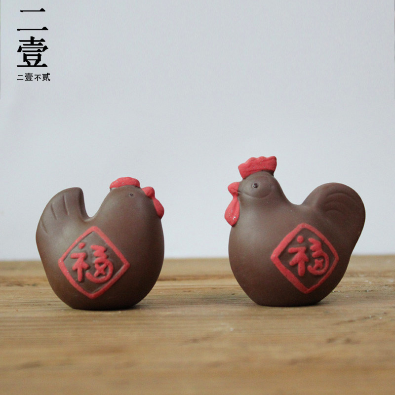 紫砂小鸡公母茶宠摆件精品 可养宜兴 生肖鸡茶玩茶桌茶具吉祥饰品