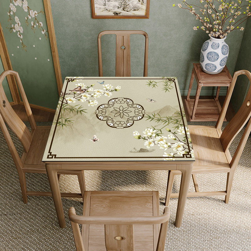 中式硅胶桌布防水防油免洗正方形茶几桌面垫防烫高级感台布餐桌垫,居家布艺,桌布,淘宝优惠券,粉丝福利购,淘宝优惠卷