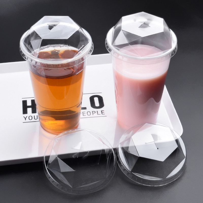 菱形盖一次性90/95创意透明塑料六角六边奶茶饮料杯盖半圆盖整箱