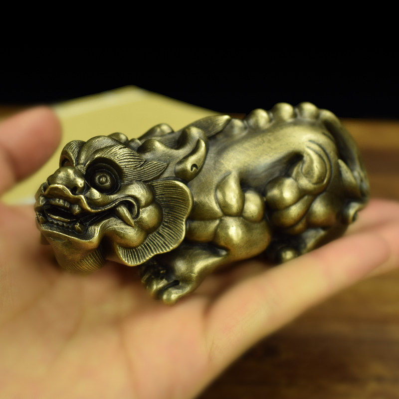 纯铜威猛貔貅把玩手把件办公桌面精美小摆件收藏工艺品书房镇纸