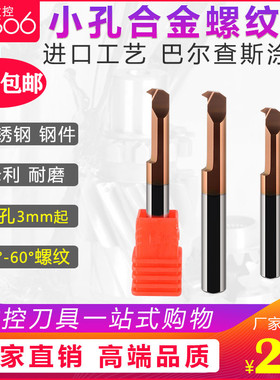 MIR小孔径螺纹刀 钨钢合金小内孔镗刀挑牙丝整体合金抗震螺纹刀杆