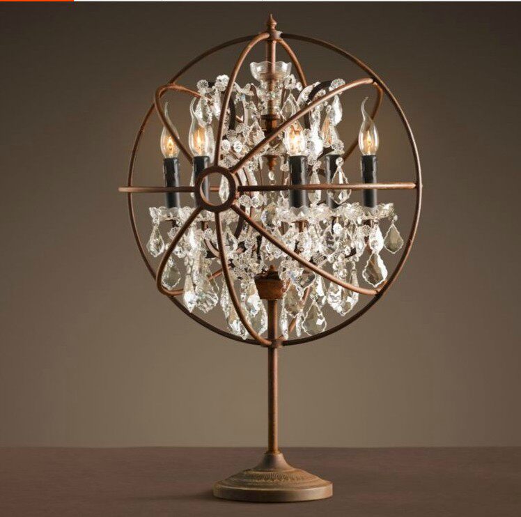 美式乡村奢华 复古创意铁艺浑天仪卧室床头客厅酒吧装饰台灯