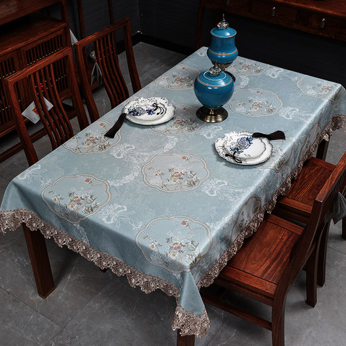 新中式玉楼方桌布正方形家用长方形布艺茶几台布餐桌布桌布