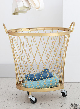 北欧风铁艺收纳篮浴室脏衣篓脏衣篮轻奢家居玩具衣服收纳筐金色