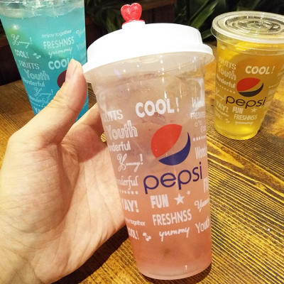 可封口500ML加厚一次性百事可乐饮料杯塑料杯1000个带盖纸杯700cc