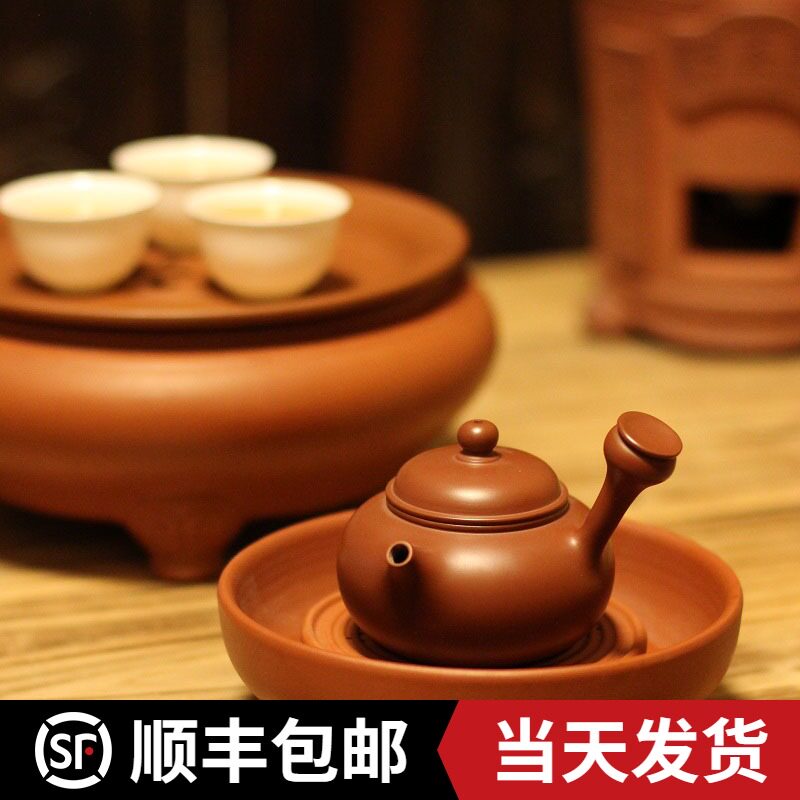 吴洁敏潮州手拉朱泥壶纯手工侧把原矿紫砂壶工夫泡茶壶家用陶壶