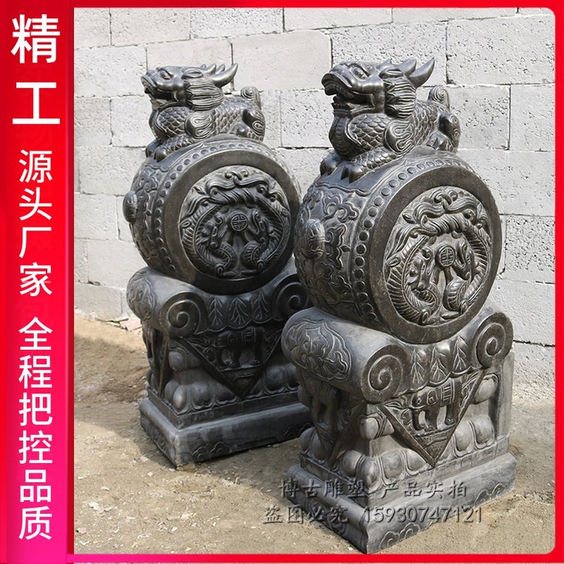 石雕门墩一对家用镇宅狮子麒麟貔貅青石仿古做旧门墩石石鼓抱鼓石