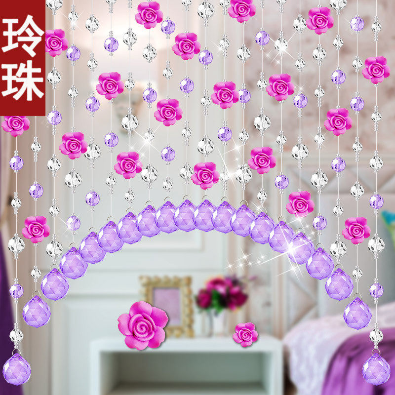 珠帘水晶结婚门帘装饰客厅过道卫生间隔断帘玄关玫瑰花帘子免打孔