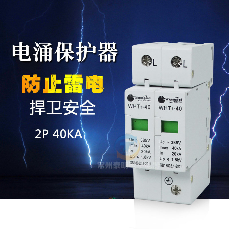 220V浪涌保护器低压防雷器家用避雷器 SPD电涌2P 40KA 家用型 2路