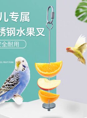 鹦鹉不锈钢水果叉挂勾水果叉玩具叉 中大型鹦鹉鸟用品鸟笼用具