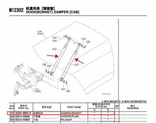 久保田拖拉机配件704 854 95B4K 引擎盖气压伸缩杆气弹簧(加强型)