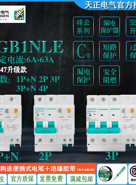 天正TENGEN漏电开关漏保TGB1NLE-32 63空气开关带漏电保护2P 家用