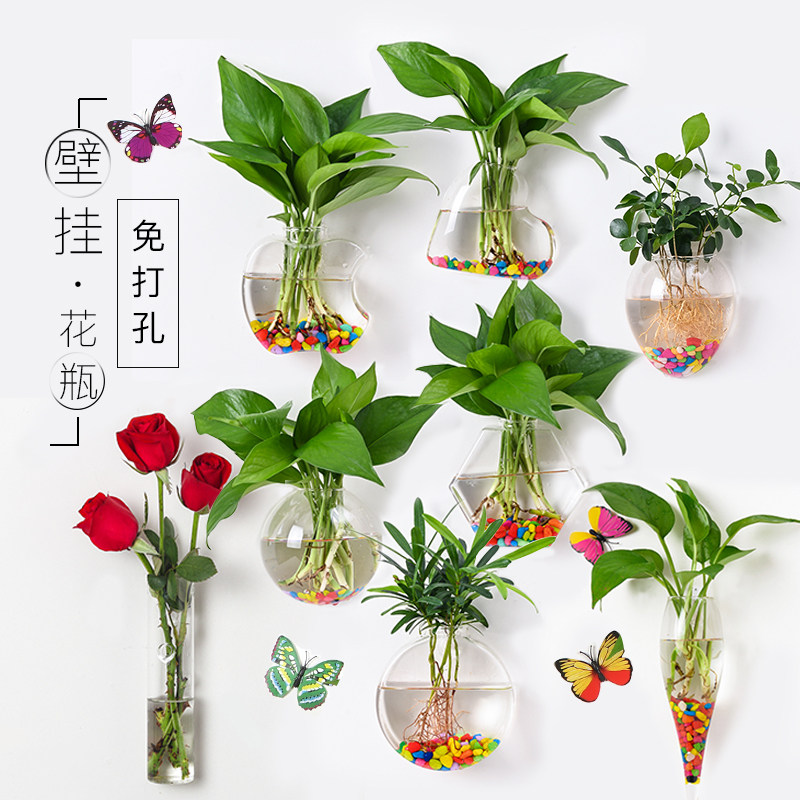 创意透明玻璃壁挂花瓶 简约风格适用居家书房 水培植物挂墙花盆