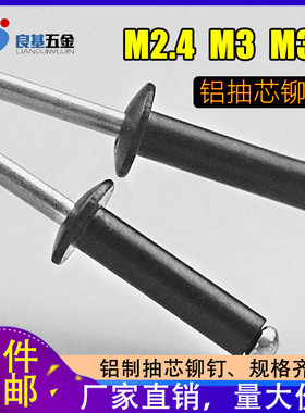 黑色铝制半圆头开口型抽芯铆钉 铝拉钉M2.4 M2.8 M3.2*4/5/6/8-19