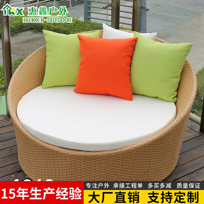 藤编大圆床沙滩床户外家具阳台室内躺床休闲藤编沙发圆形摄影藤床