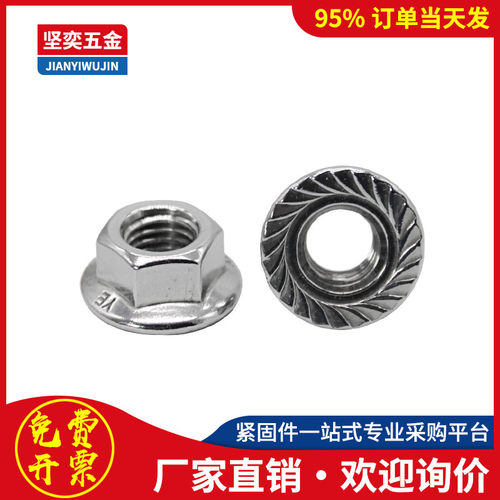 304不锈钢细牙/粗牙法兰螺母M3-M16反牙防滑带齿防松螺帽M5-M12