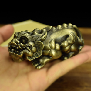 纯铜威猛貔貅把玩手把件办公桌面精美小摆件收藏工艺品书房镇纸