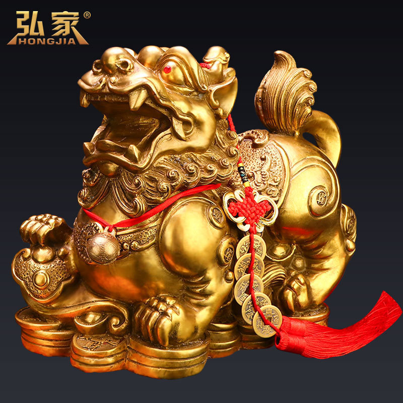 貔貅摆件纯铜皮丘吸財一对大号招财聚財小号客厅店铺玄关装饰摆设