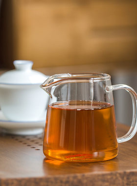 手工加厚玻璃公道杯泡茶茶漏分茶器鹰嘴茶海杯带手把玻璃功夫茶具