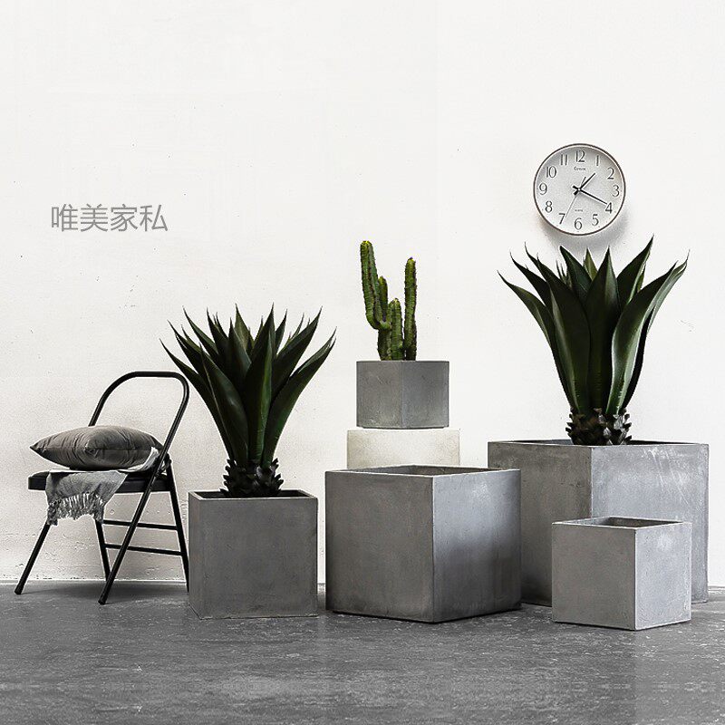 北欧水泥花盆长方形现代简约客厅落地绿植镁泥室内庭院包邮大号