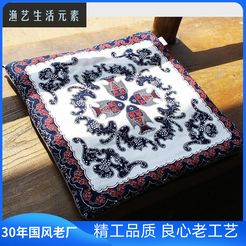 布络坐垫 中式手工纯棉布艺 餐椅垫榻榻米垫车座沙发垫 富贵有鱼