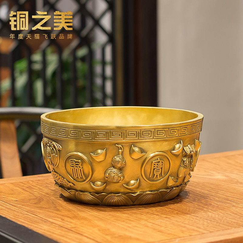 聚宝盆摆件紫铜纯手工黄铜工艺品存钱罐缸家居办公桌装饰开业礼品