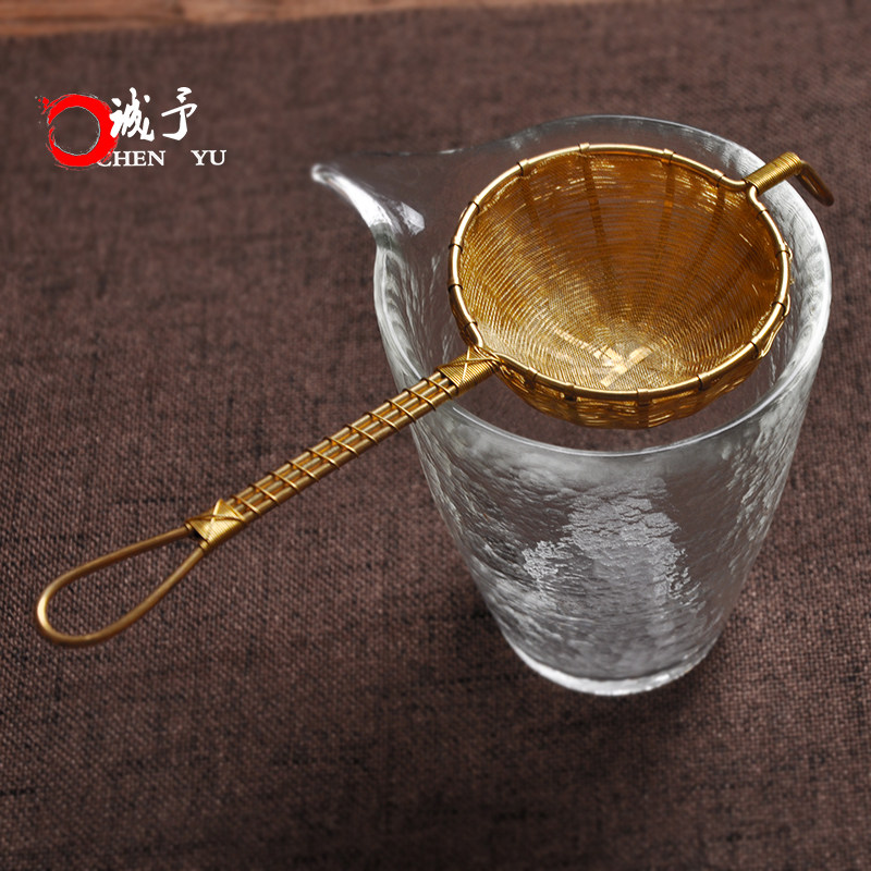 日式传统全手工编织黄铜茶漏 纯铜编漏斗茶过滤网金网咖啡滤网