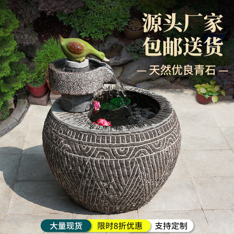 艺树人生石雕荷花鱼缸花盆青石仿古水缸庭院流水石头大缸养鱼门海