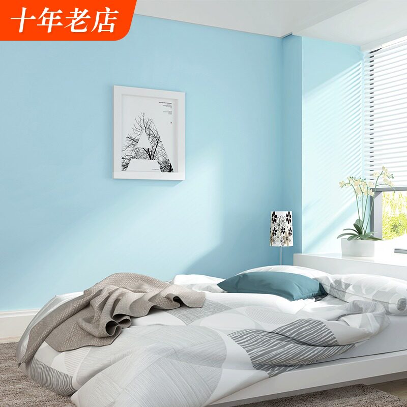 浅蓝色壁视天蓝色地中海纯色素色儿童房室孩客厅卧男电纸背景墙纸
