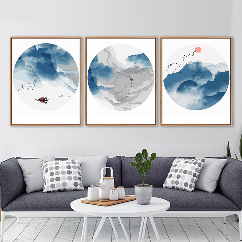 diy数字油画三三拼联中饰客厅大幅手绘填色画水墨山水风景装式画