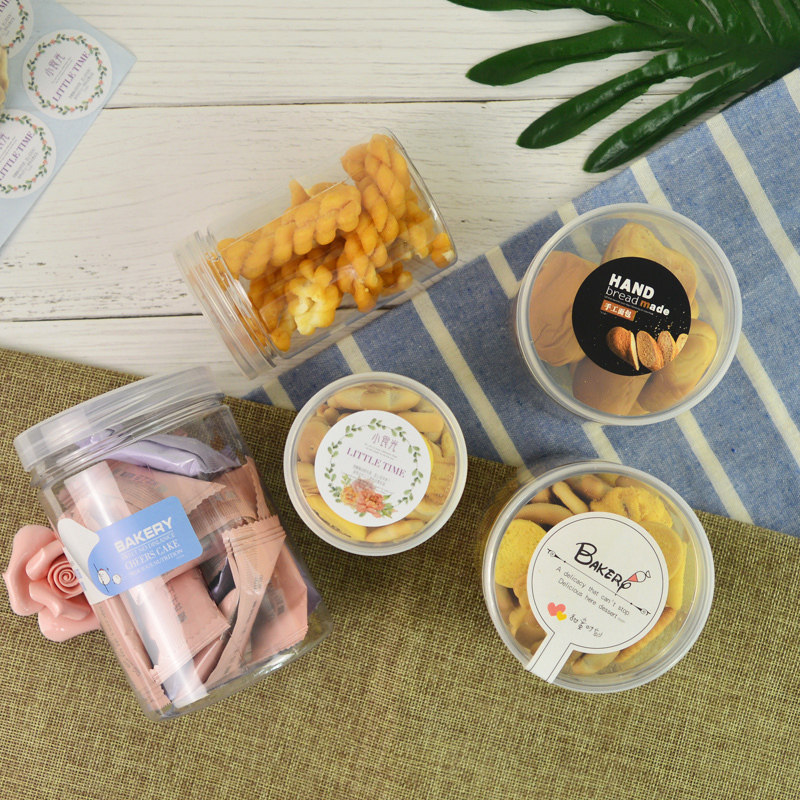 透明塑料饼干桶带盖点 心雪花酥盒子 食品密封0物盒子3储个送标签
